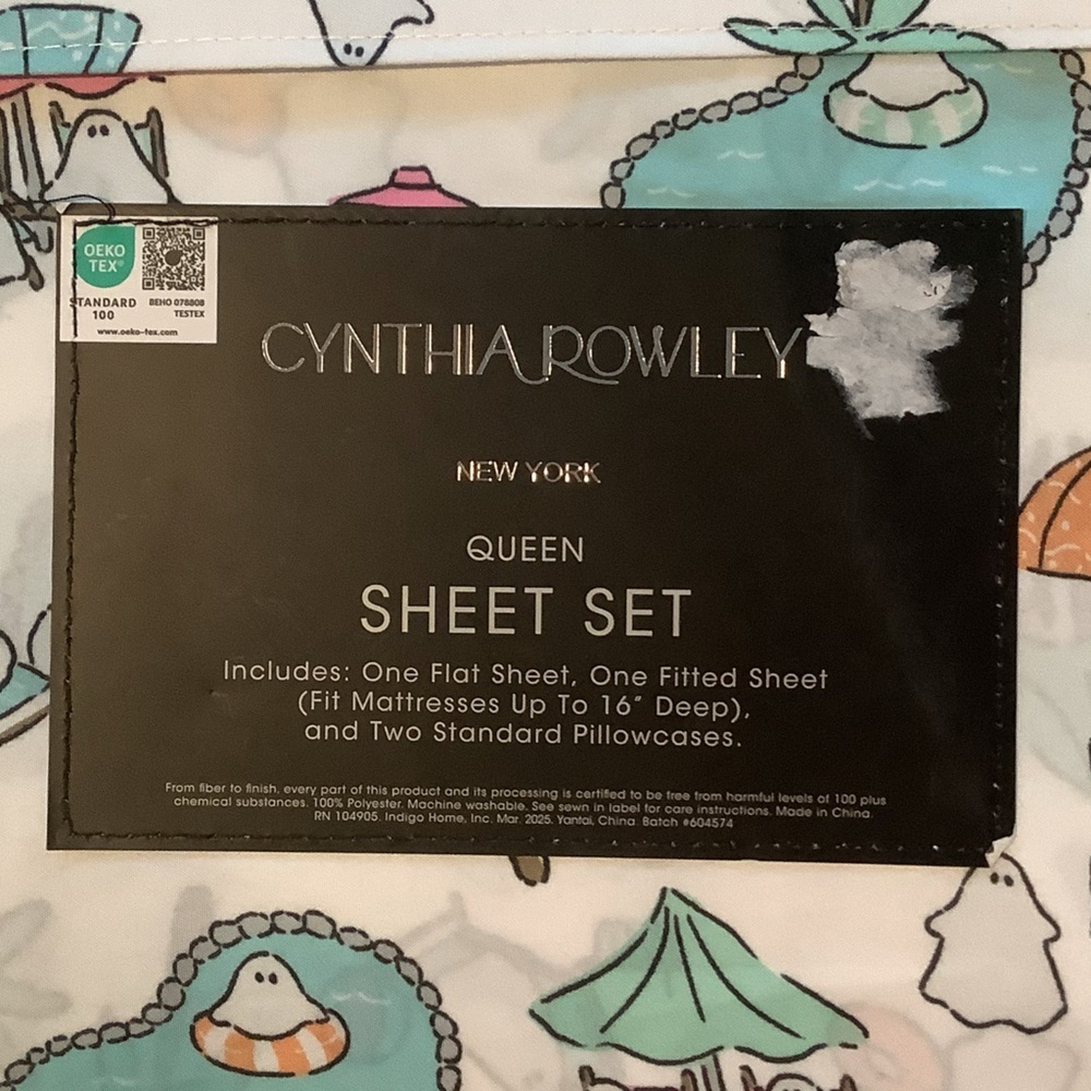 Cynthia Rowley Summerween Halloween Ghosts 4 Pc Queen Sheet Set New - Picture 4 of 4